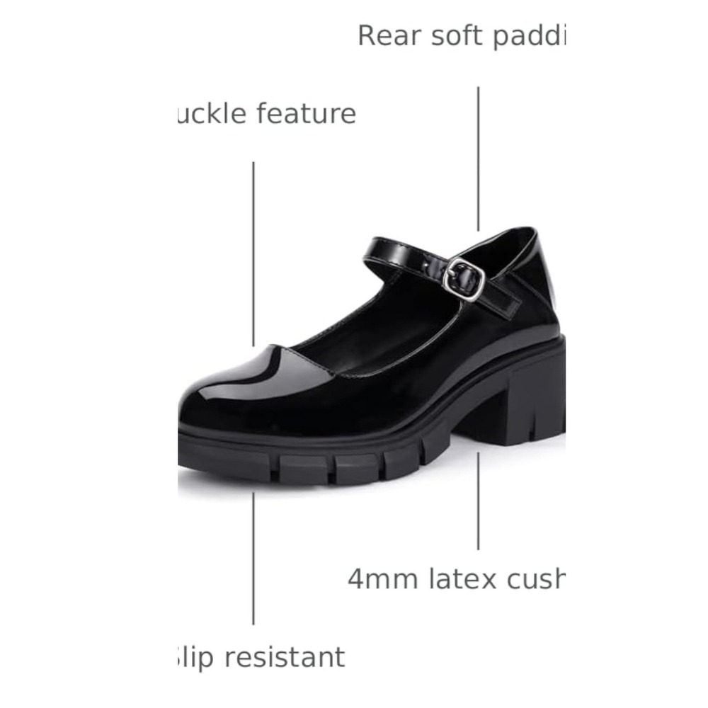 IDIFU Black Patent Leather Chunky Lug Sole Mary Jane Platform Heels Womens 8 NEW - Picture 6 of 13